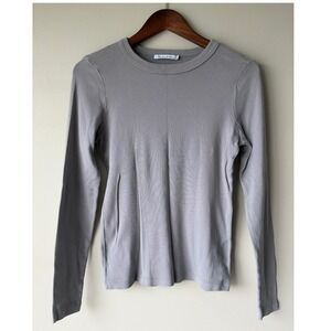 Michael Stars Womens Grey Long Sleeve Crew Neck Cotton Tee OS Made in USA